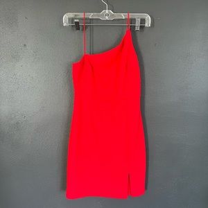 Asymmetrical red slit mini dress